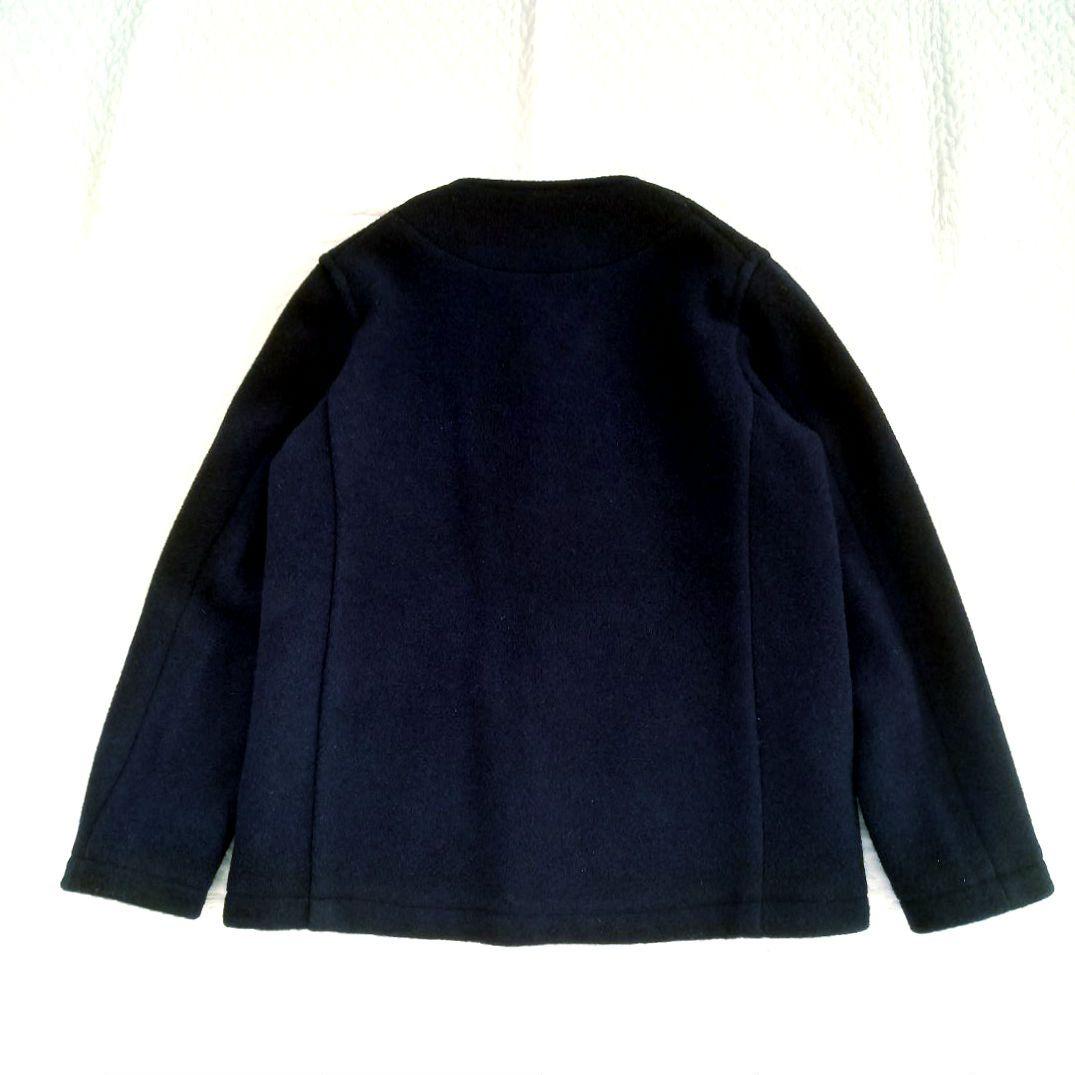 DANTON ダントン ウールモッサー ノーカラージャケット コート ネイビー