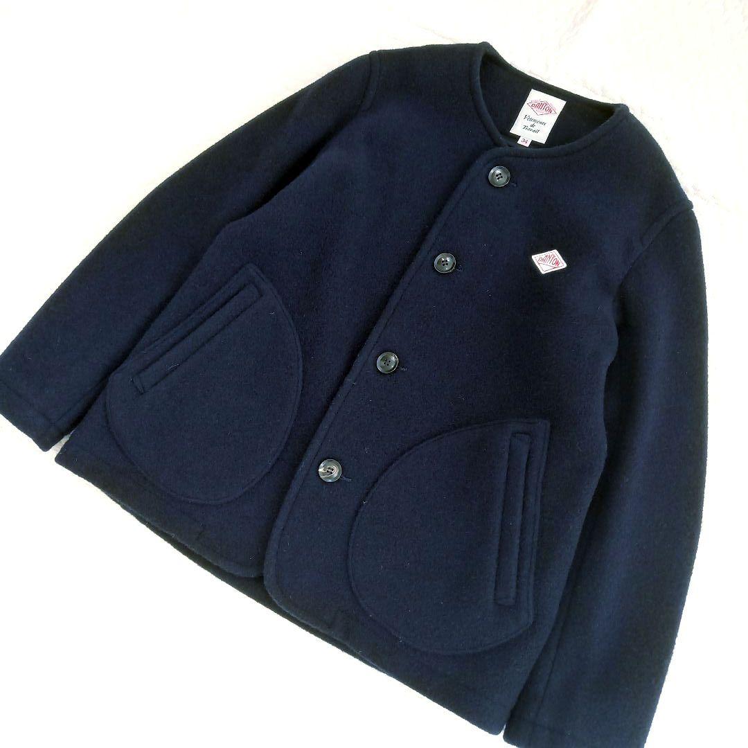 DANTON ダントン ウールモッサー ノーカラージャケット コート ネイビー
