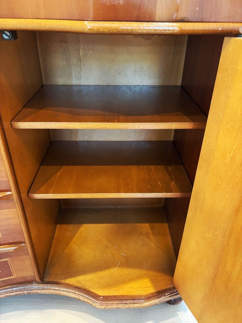 高級イタリア製 家具 ヨーロピアン 丸脚5段チェスト アンティーク象嵌細工 収納