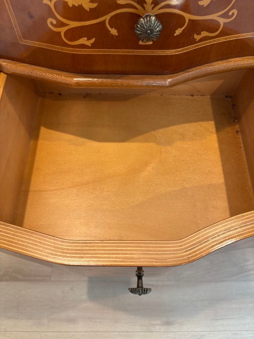 高級イタリア製 家具 ヨーロピアン 丸脚5段チェスト アンティーク象嵌細工 収納