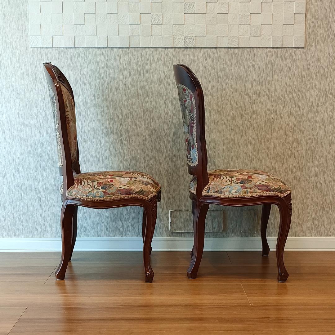 アンティーク　ダイニングチェア　猫脚　ロココ　2脚セット①