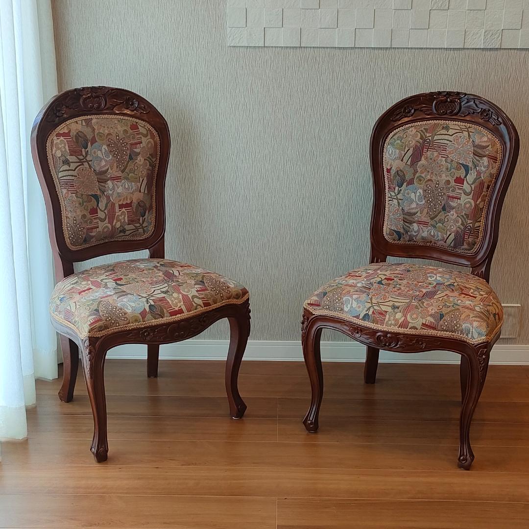 アンティーク　ダイニングチェア　猫脚　ロココ　2脚セット①