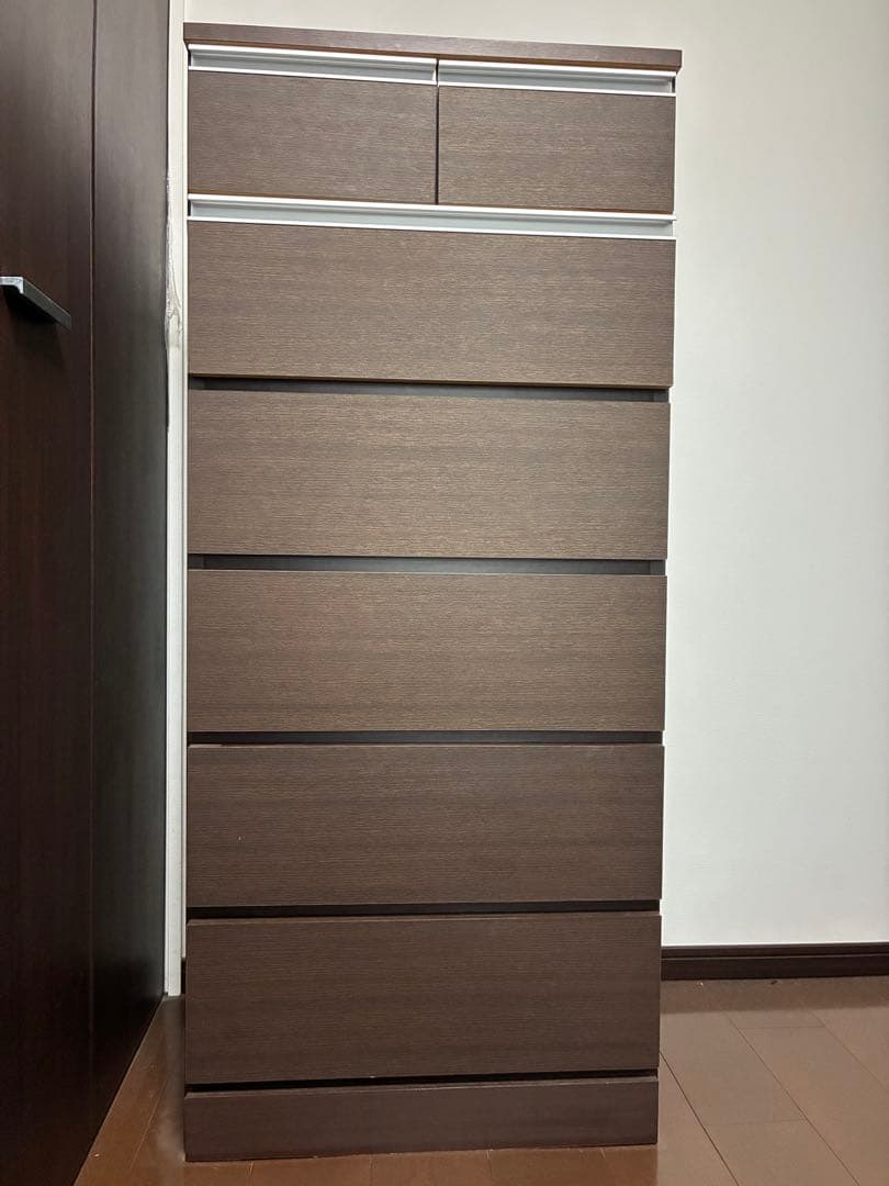 ダークブラウン木製チェスト 6引き出し