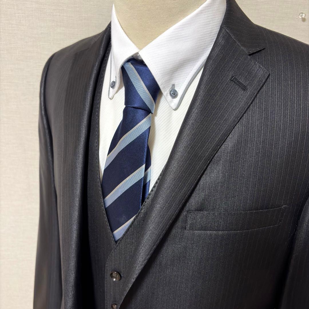 未使用 光沢 パーソンズフォーメン スリーピース スーツ ブラック AB6 花柄