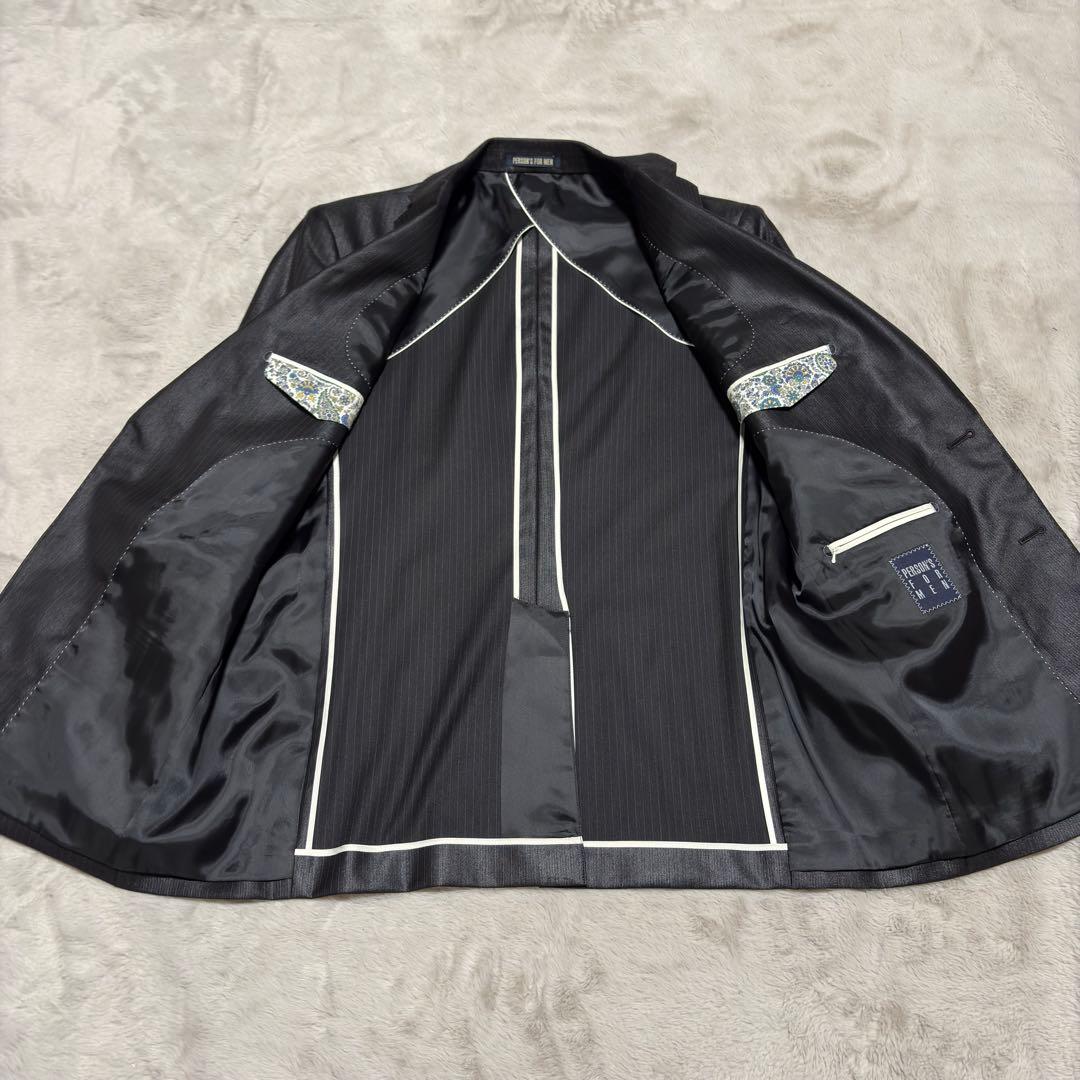 未使用 光沢 パーソンズフォーメン スリーピース スーツ ブラック AB6 花柄