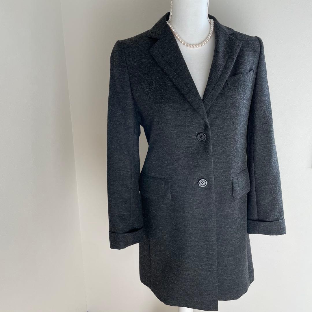 【未使用級】アクアスキュータム グレー チェスターコート ウール混合　S