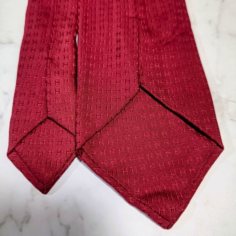 HERMES ネクタイ 赤 シルク ファソネ H柄 レッド 総柄