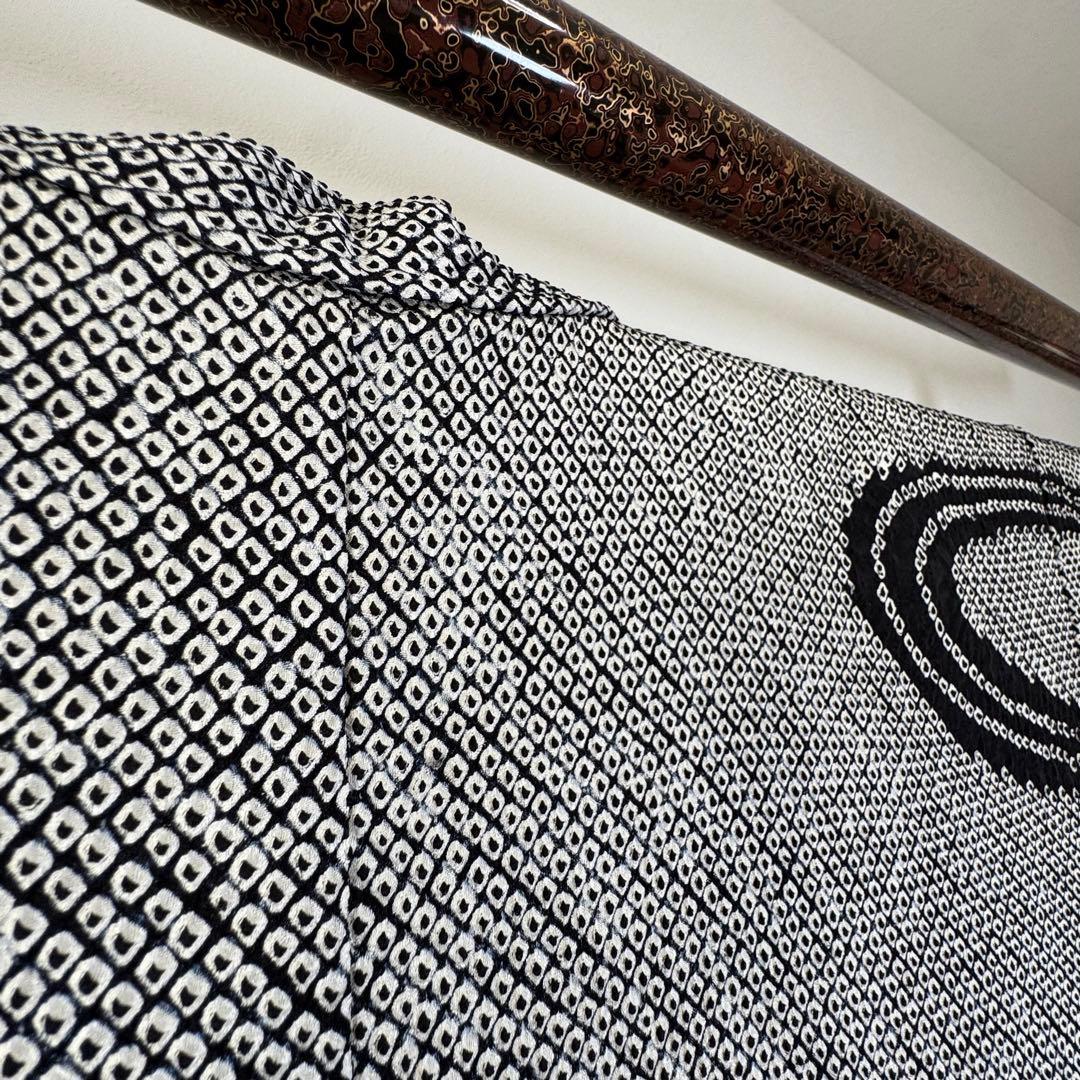 超美品　正絹　袷　訪問着　着物　黒　金　総絞り　刺繍　161裄65 花柄　川