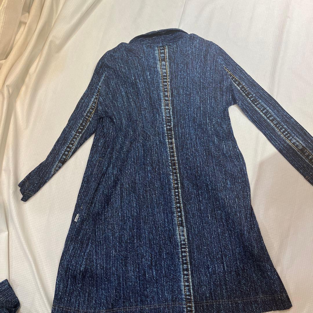 プリーツプリーツデニム柄ロングジャケット+チュニックワンピース