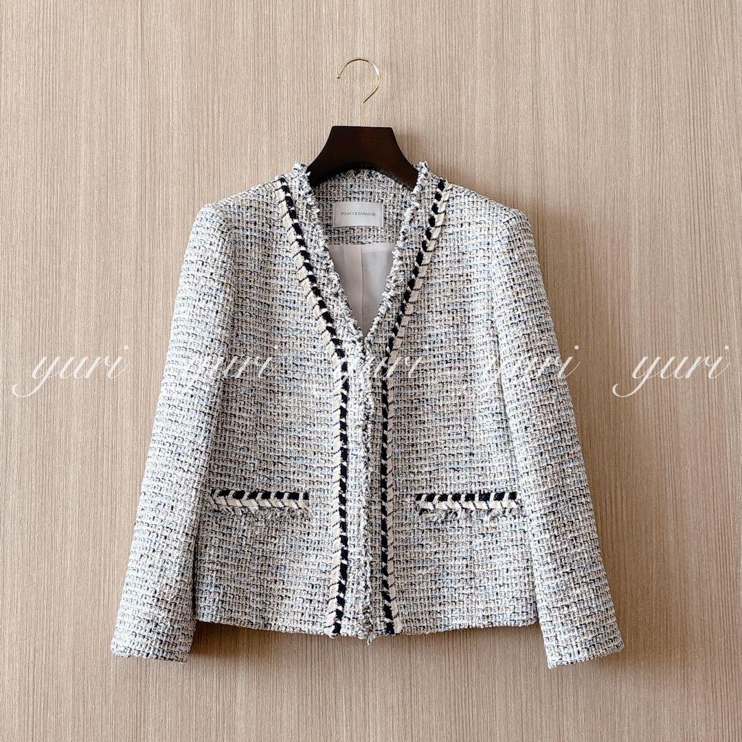 【1135】ピンキーアンドダイアン　ブレードトリミングカラーツイードジャケット