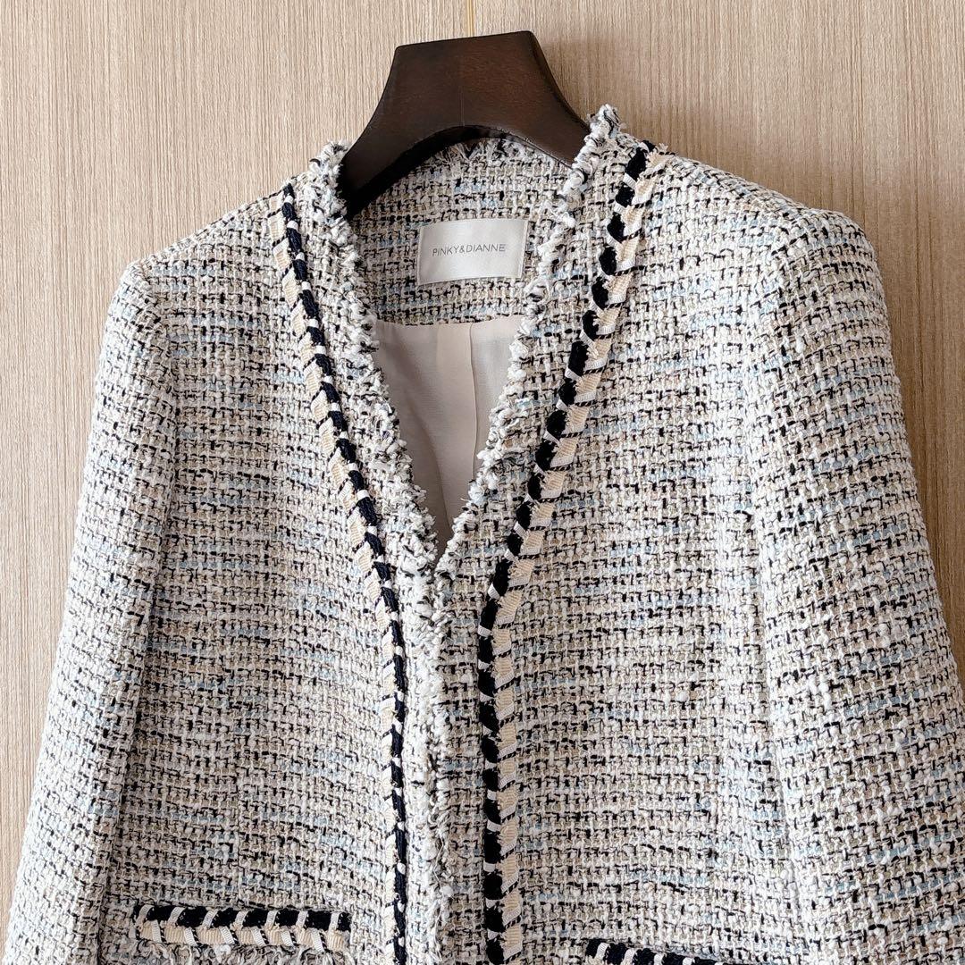 【1135】ピンキーアンドダイアン　ブレードトリミングカラーツイードジャケット