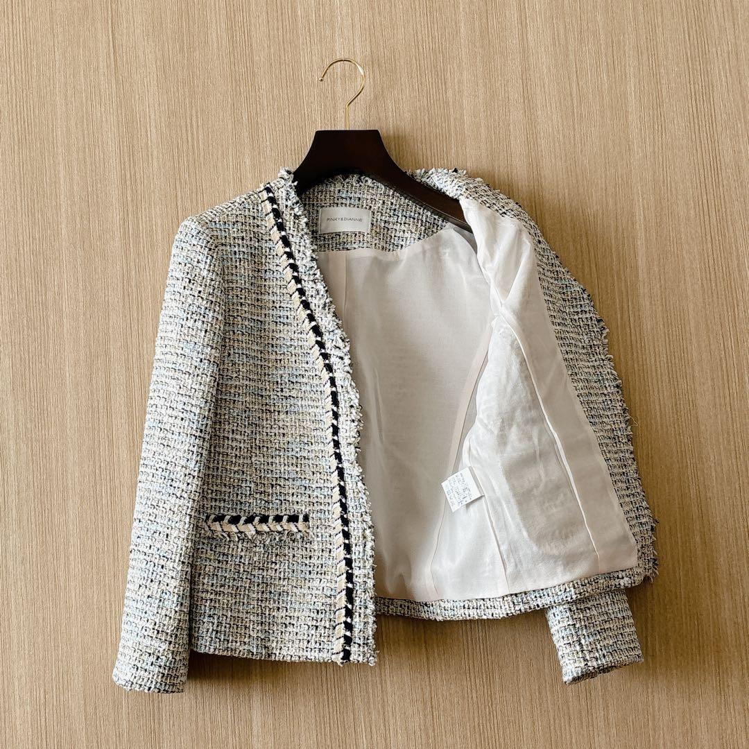 【1135】ピンキーアンドダイアン　ブレードトリミングカラーツイードジャケット