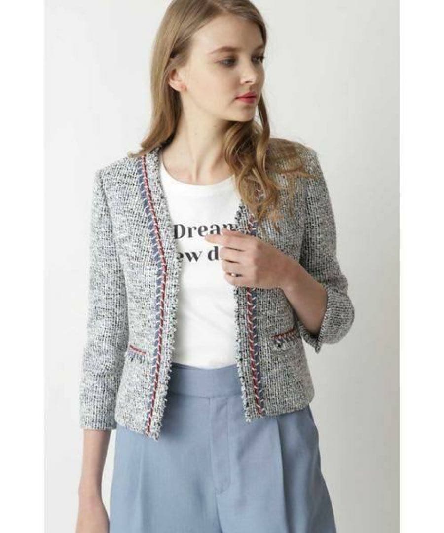 【1135】ピンキーアンドダイアン　ブレードトリミングカラーツイードジャケット