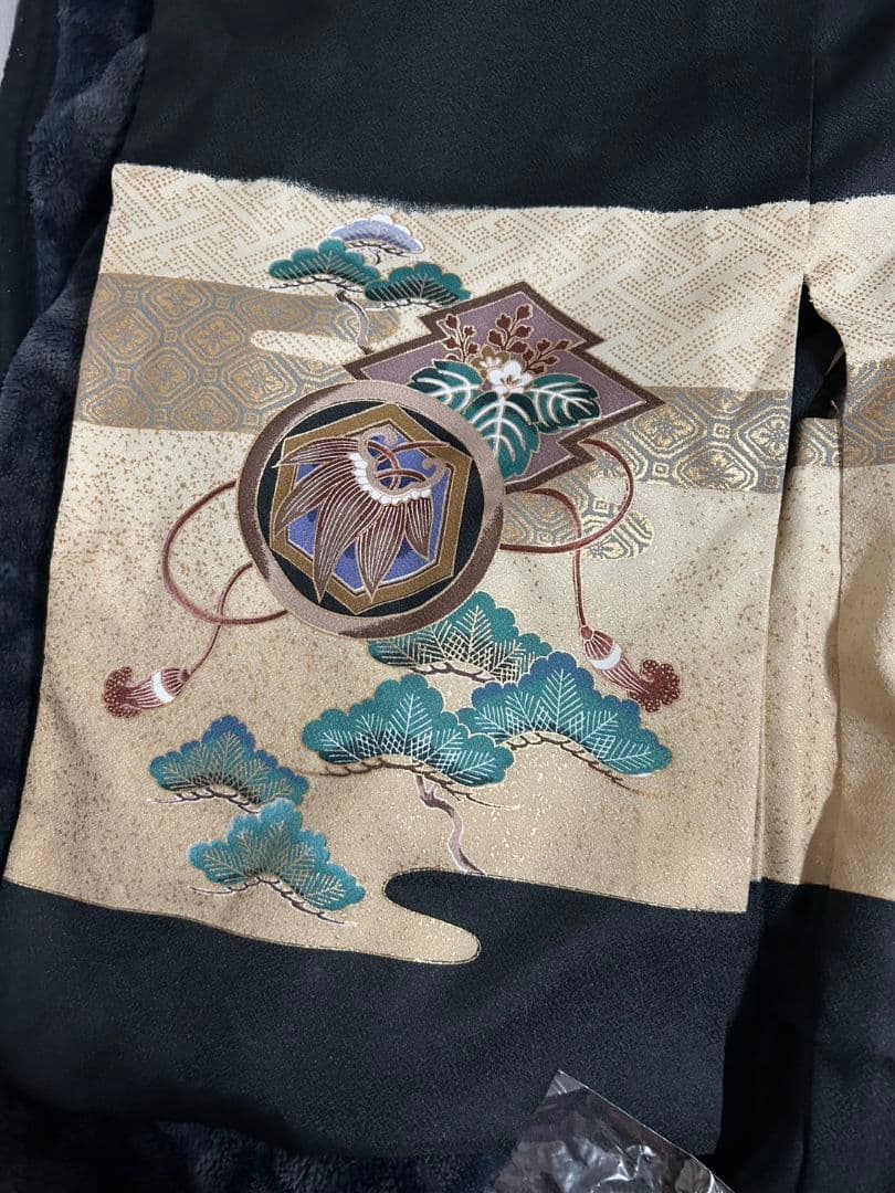 七五三★男児　羽織　着物　袴セット★5歳 ★黒★古典　和風　鷹　松　小槌　矢