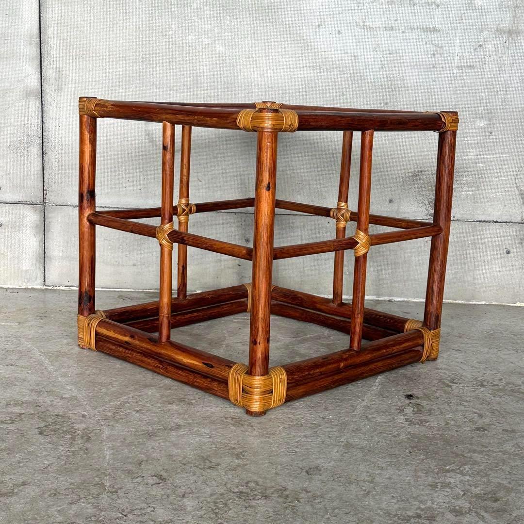 ꧁オールドラタン꧂ バリ島リゾート風 藤　ラタン× ガラス サイドテーブル