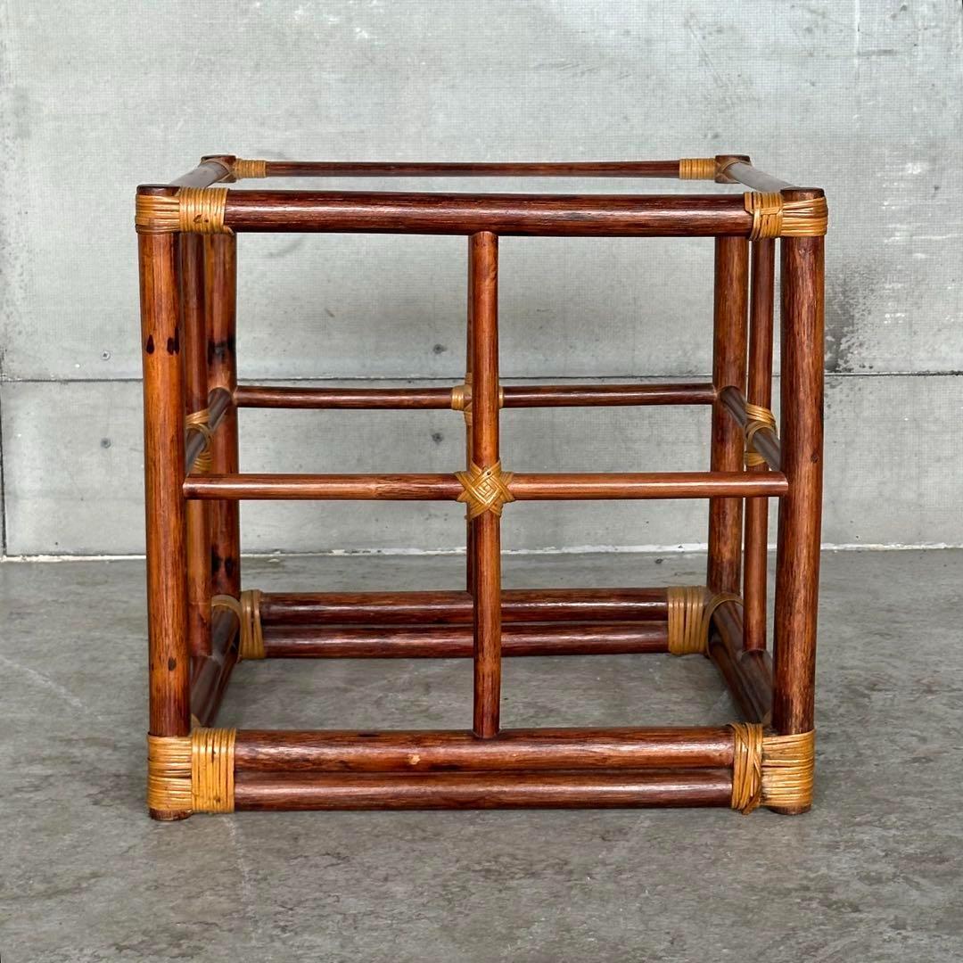 ꧁オールドラタン꧂ バリ島リゾート風 藤　ラタン× ガラス サイドテーブル