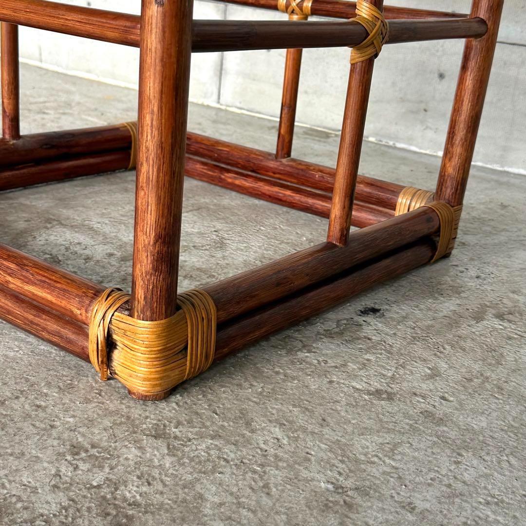 ꧁オールドラタン꧂ バリ島リゾート風 藤　ラタン× ガラス サイドテーブル