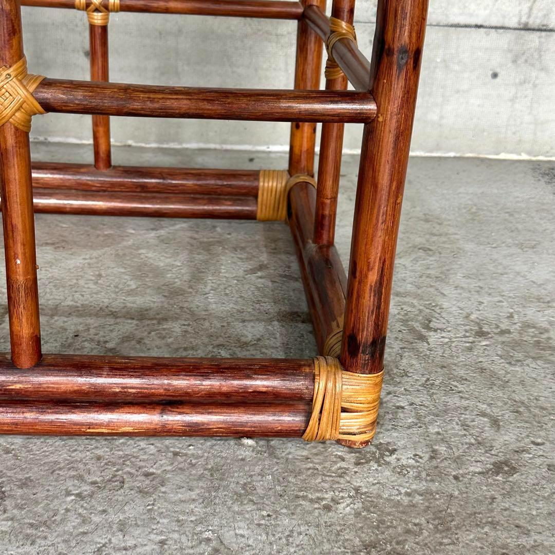 ꧁オールドラタン꧂ バリ島リゾート風 藤　ラタン× ガラス サイドテーブル