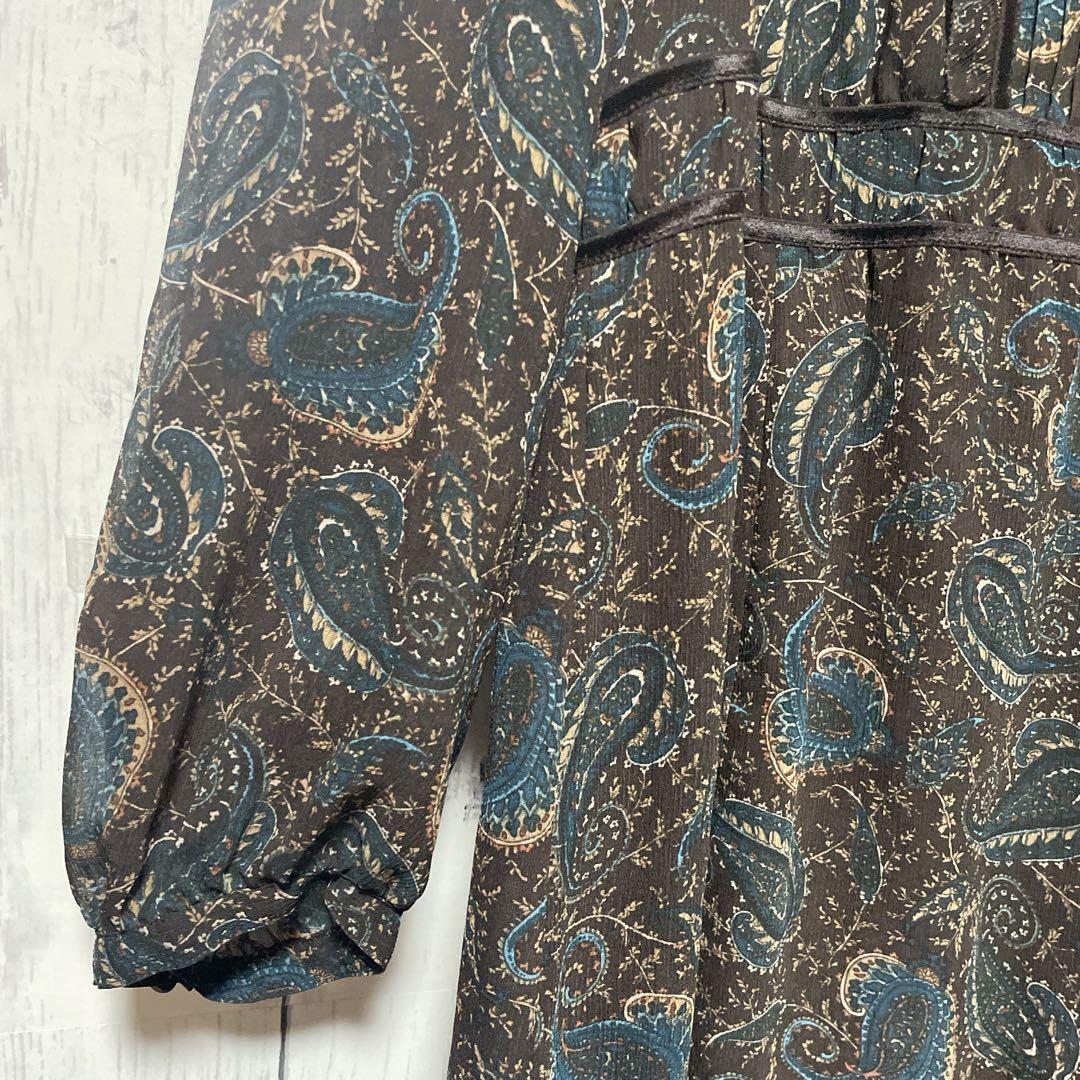 Leilian レリアン　フリルワンピース　ペーズリー柄　袖シアー　13＋