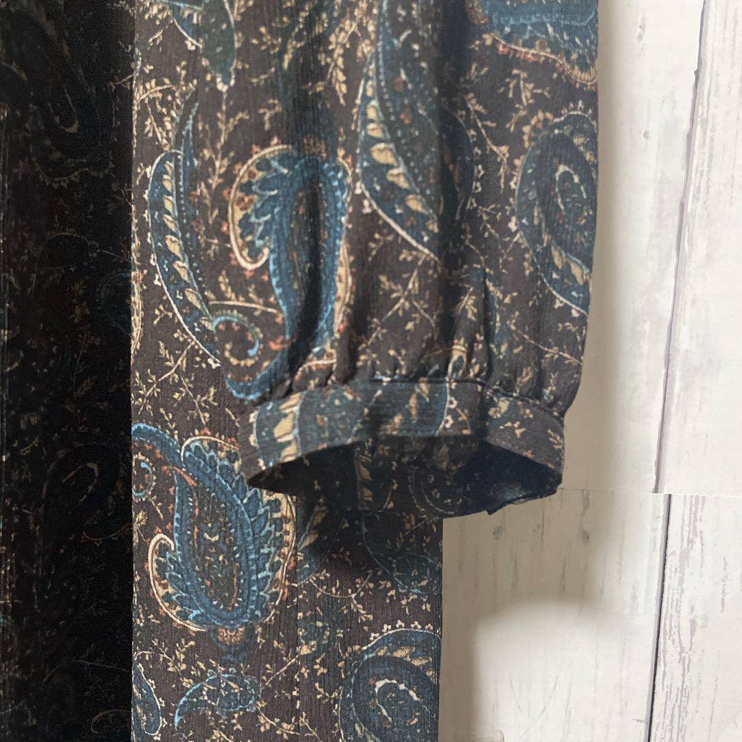 Leilian レリアン　フリルワンピース　ペーズリー柄　袖シアー　13＋