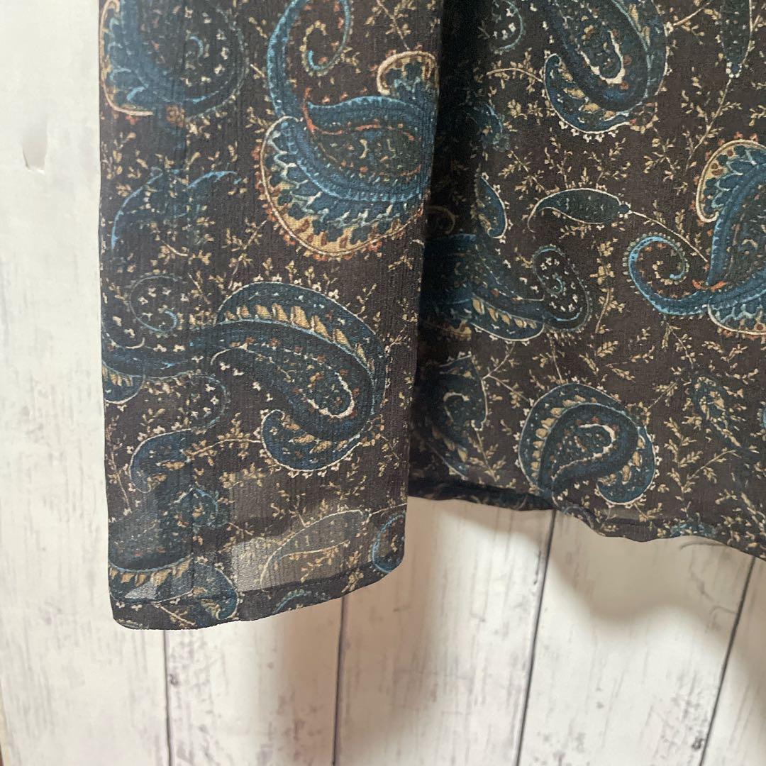 Leilian レリアン　フリルワンピース　ペーズリー柄　袖シアー　13＋