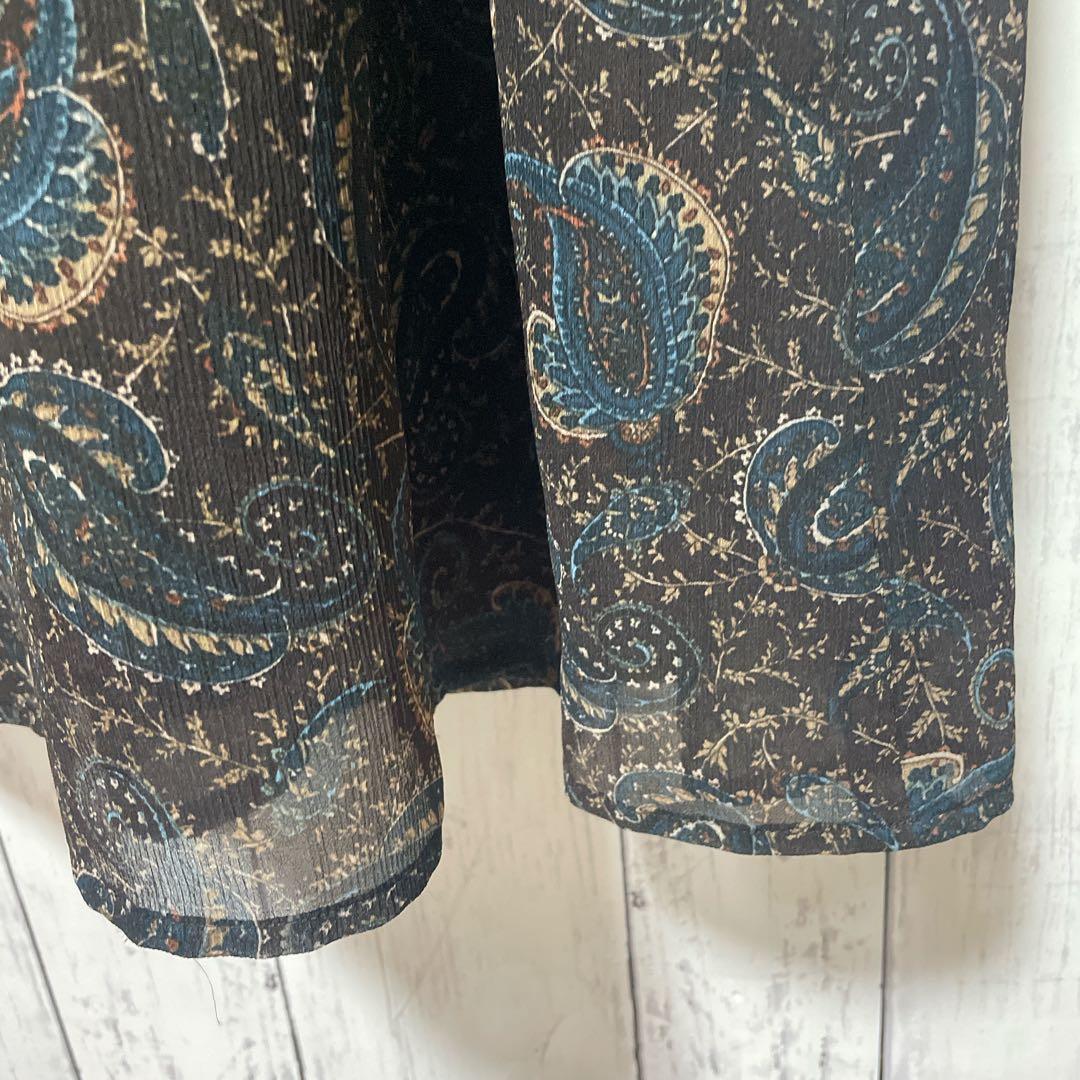 Leilian レリアン　フリルワンピース　ペーズリー柄　袖シアー　13＋