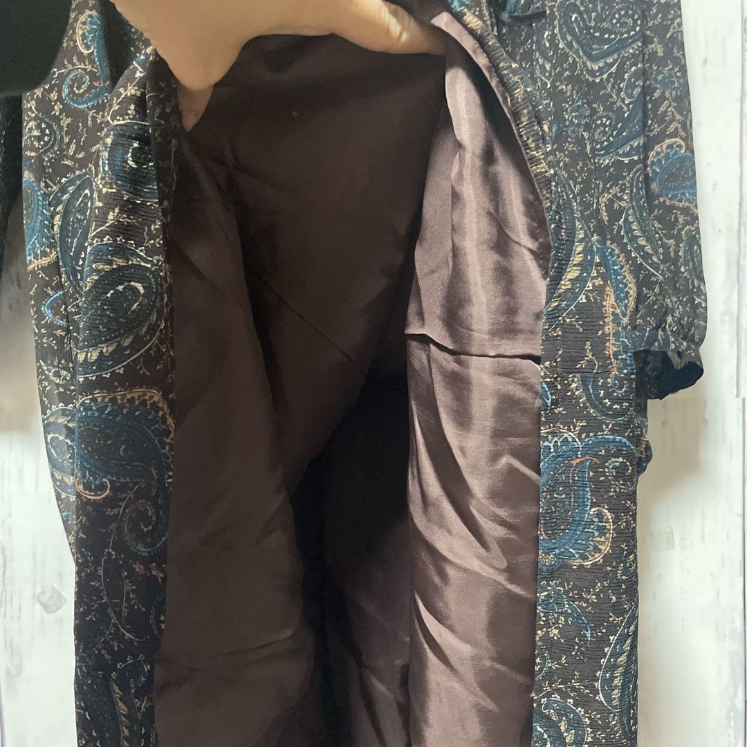 Leilian レリアン　フリルワンピース　ペーズリー柄　袖シアー　13＋