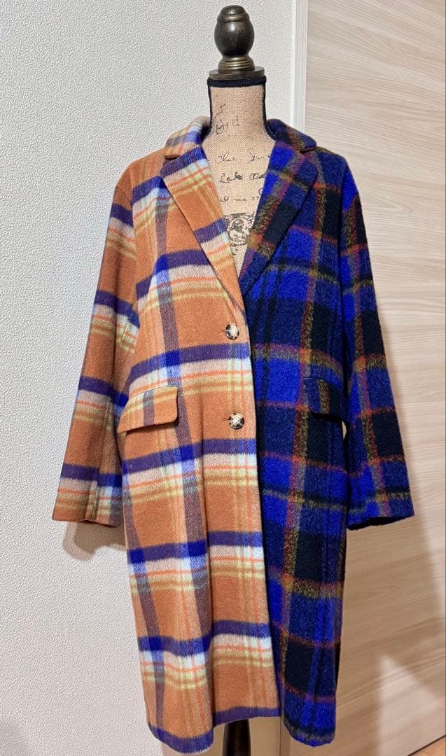 【タグ付】Desigual ルーズシルエット チェック柄ロングコート