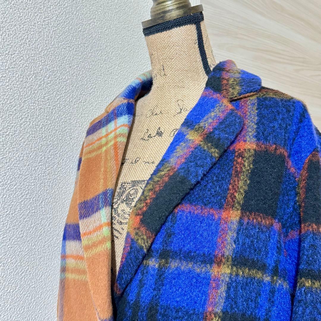 【タグ付】Desigual ルーズシルエット チェック柄ロングコート