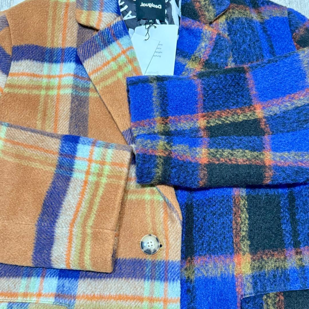【タグ付】Desigual ルーズシルエット チェック柄ロングコート