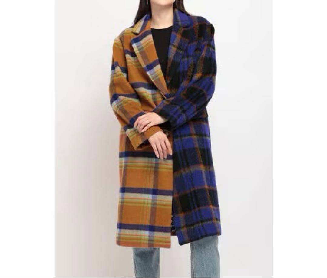 【タグ付】Desigual ルーズシルエット チェック柄ロングコート
