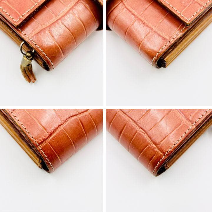 美品✨️定価8万 フェリージ コロコロ クロコ型押し レザーミニ財布 キャメル