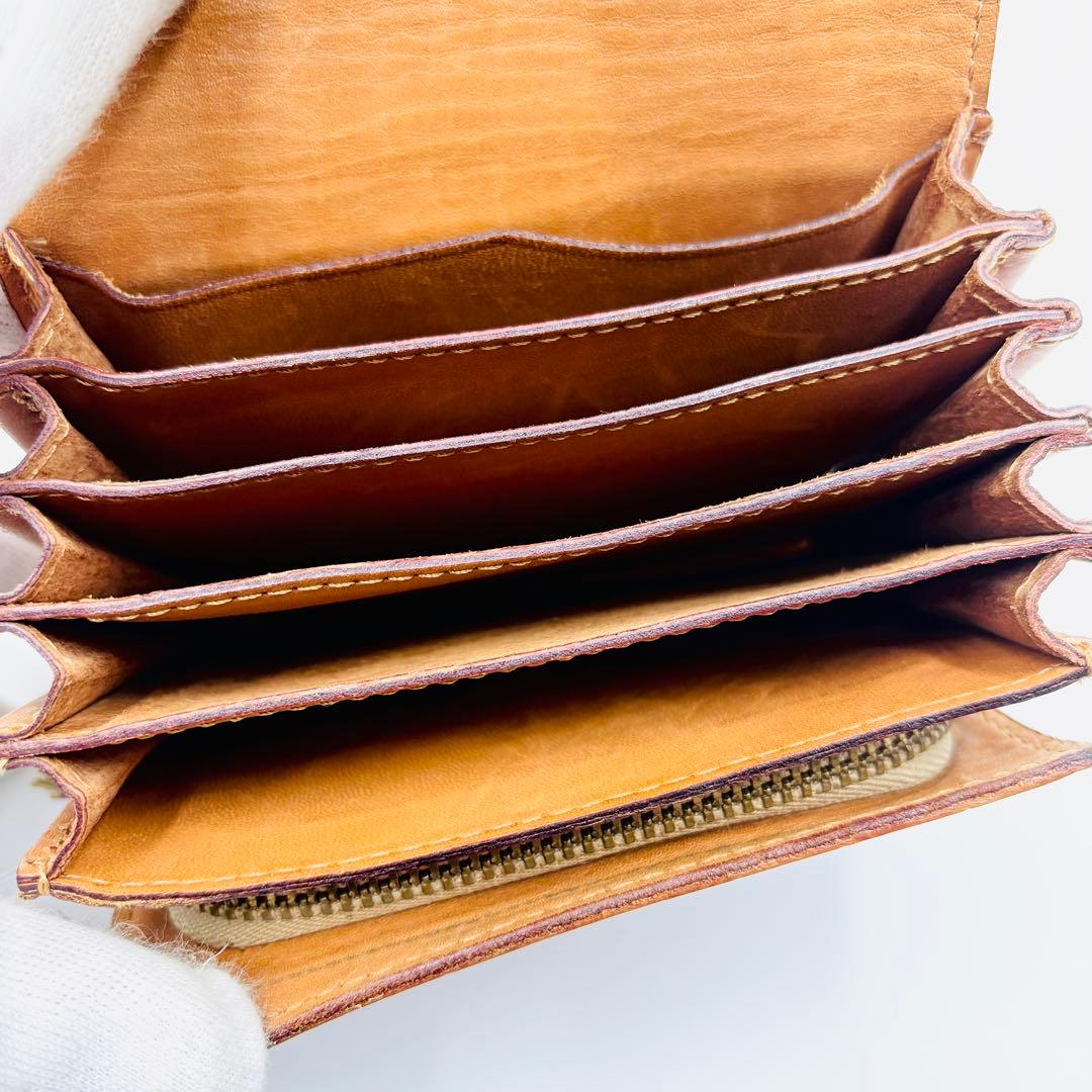 美品✨️定価8万 フェリージ コロコロ クロコ型押し レザーミニ財布 キャメル