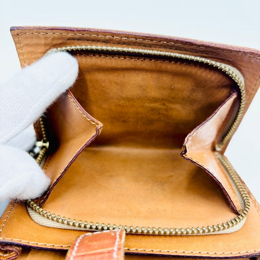 美品✨️定価8万 フェリージ コロコロ クロコ型押し レザーミニ財布 キャメル