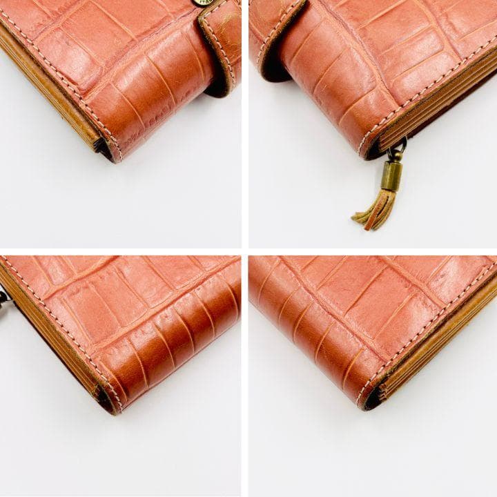 美品✨️定価8万 フェリージ コロコロ クロコ型押し レザーミニ財布 キャメル