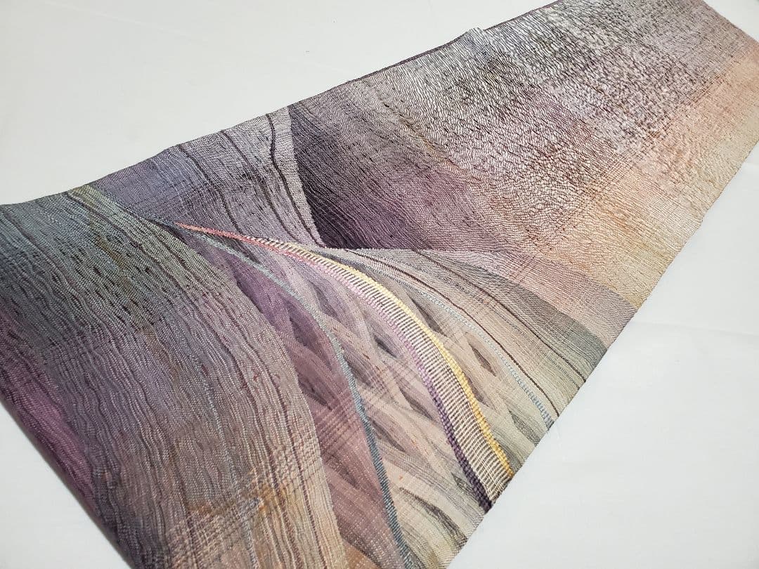 A◆着物くつろぎ すくい織 波模様 ナチュラル 太鼓 正絹 カジュアルな袋帯