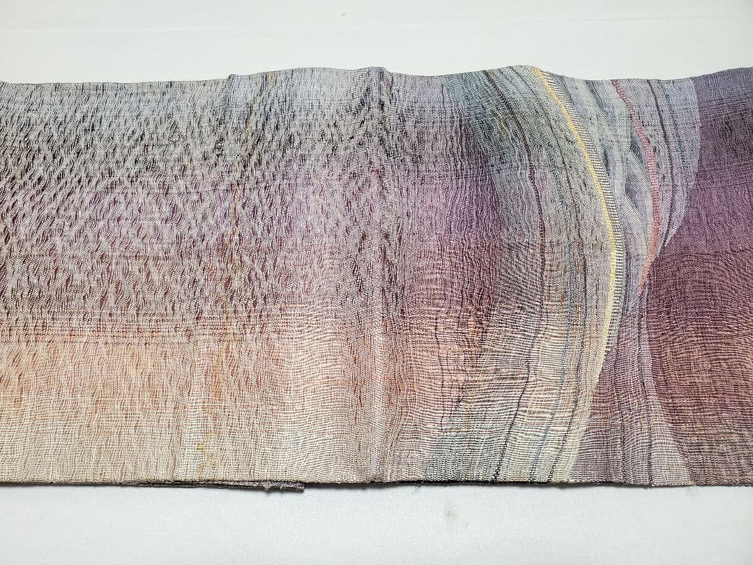 A◆着物くつろぎ すくい織 波模様 ナチュラル 太鼓 正絹 カジュアルな袋帯