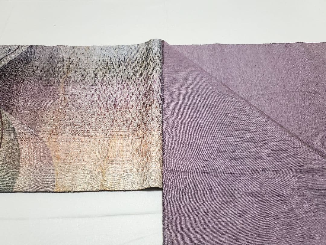 A◆着物くつろぎ すくい織 波模様 ナチュラル 太鼓 正絹 カジュアルな袋帯