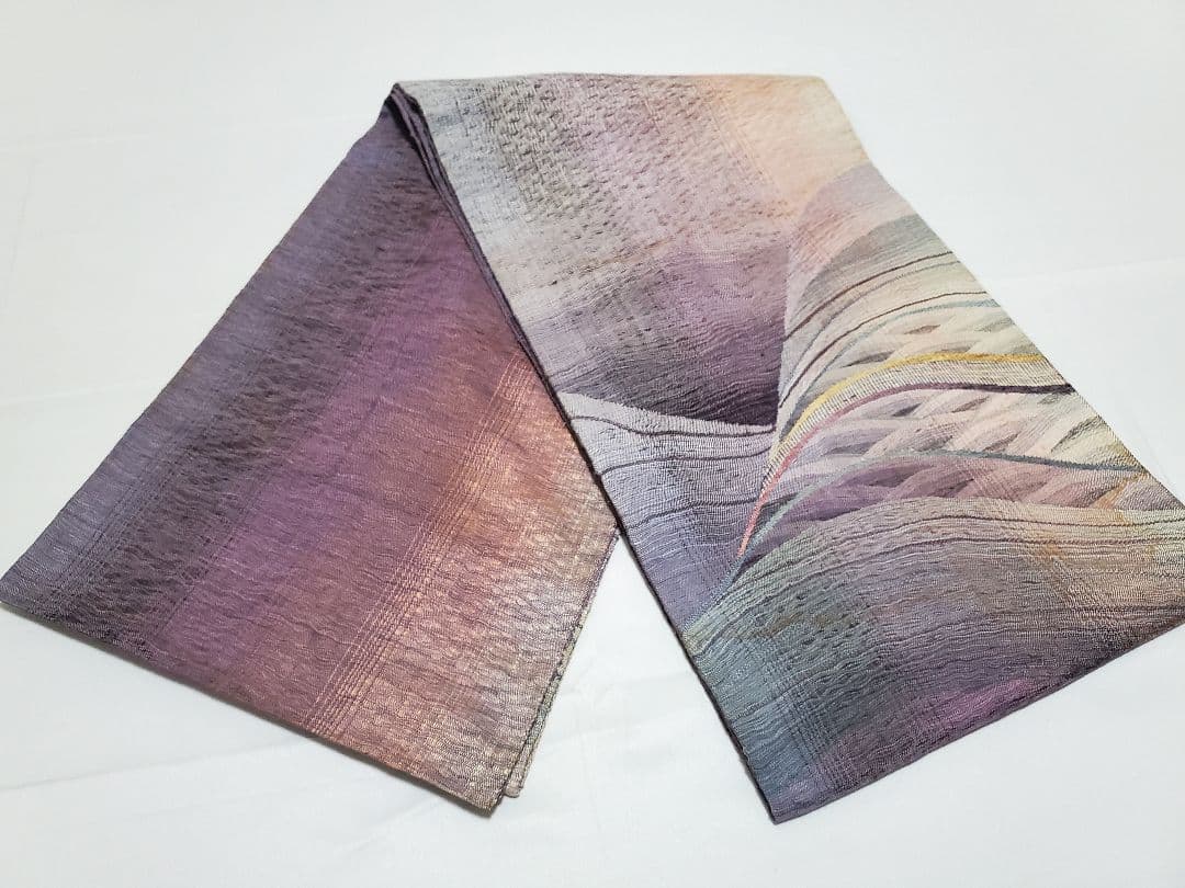 A◆着物くつろぎ すくい織 波模様 ナチュラル 太鼓 正絹 カジュアルな袋帯