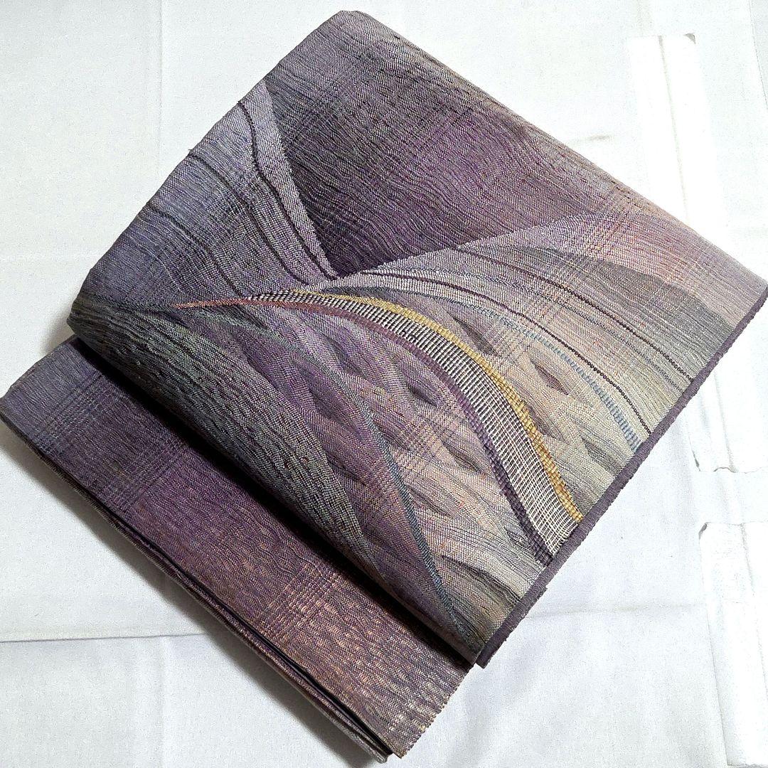 A◆着物くつろぎ すくい織 波模様 ナチュラル 太鼓 正絹 カジュアルな袋帯