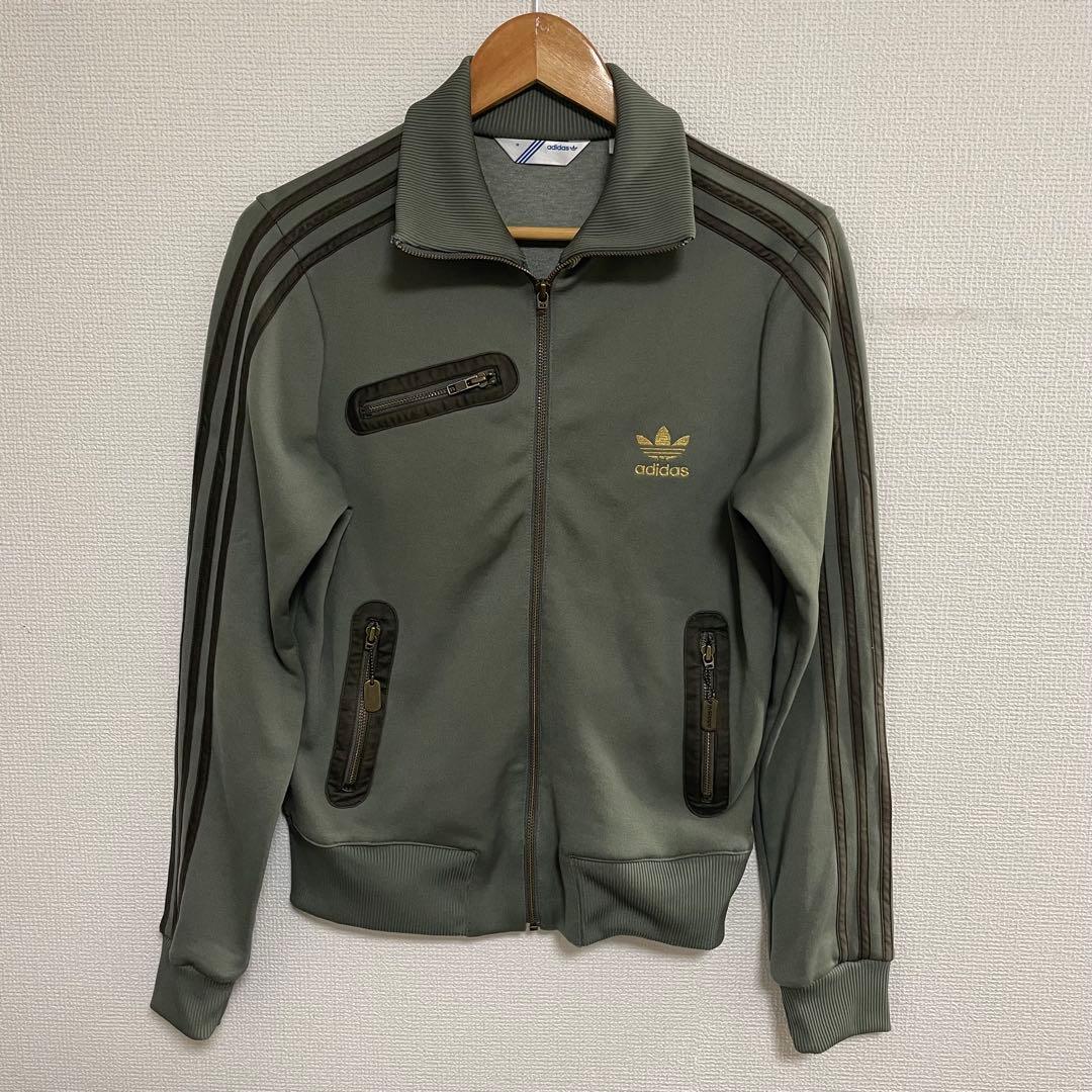 y2k アディダス　トラックジャケット　刺繍ロゴ　00s襟高　カーキ×カーキ