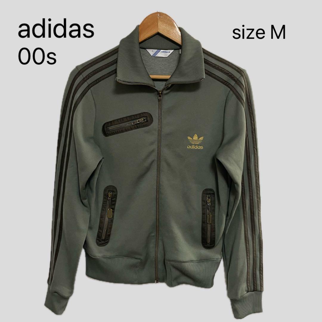 y2k アディダス　トラックジャケット　刺繍ロゴ　00s襟高　カーキ×カーキ