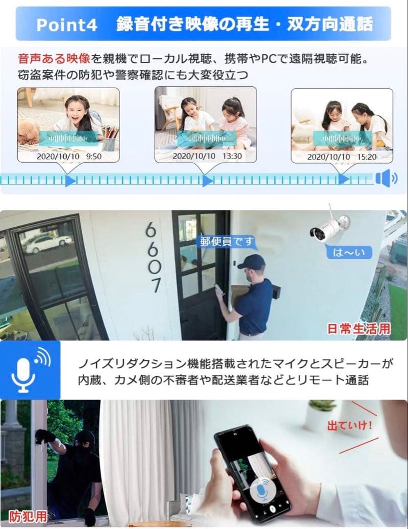 YESKAMO 屋外用　防犯カメラ　300万画素　2台 人感センサーライト付き