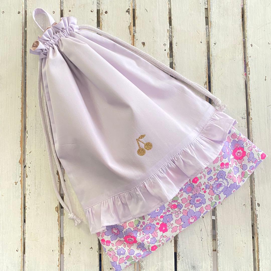 ぴょこ様⭐︎リバティプリント使用×さくらんぼワッペンレッスンバッグ他オーダー