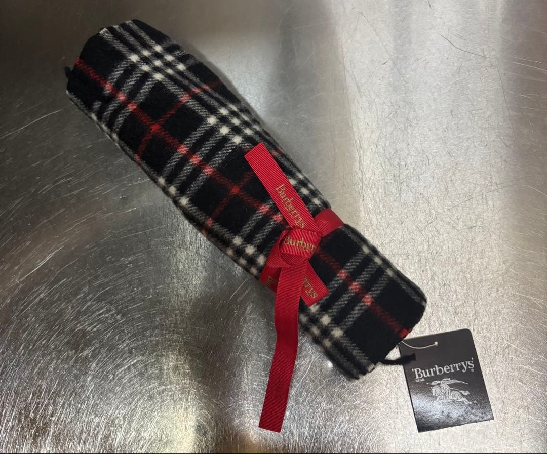 【新品未使用】バーバリー カシミヤ100% マフラー 三陽商会 ノバチェック 黒