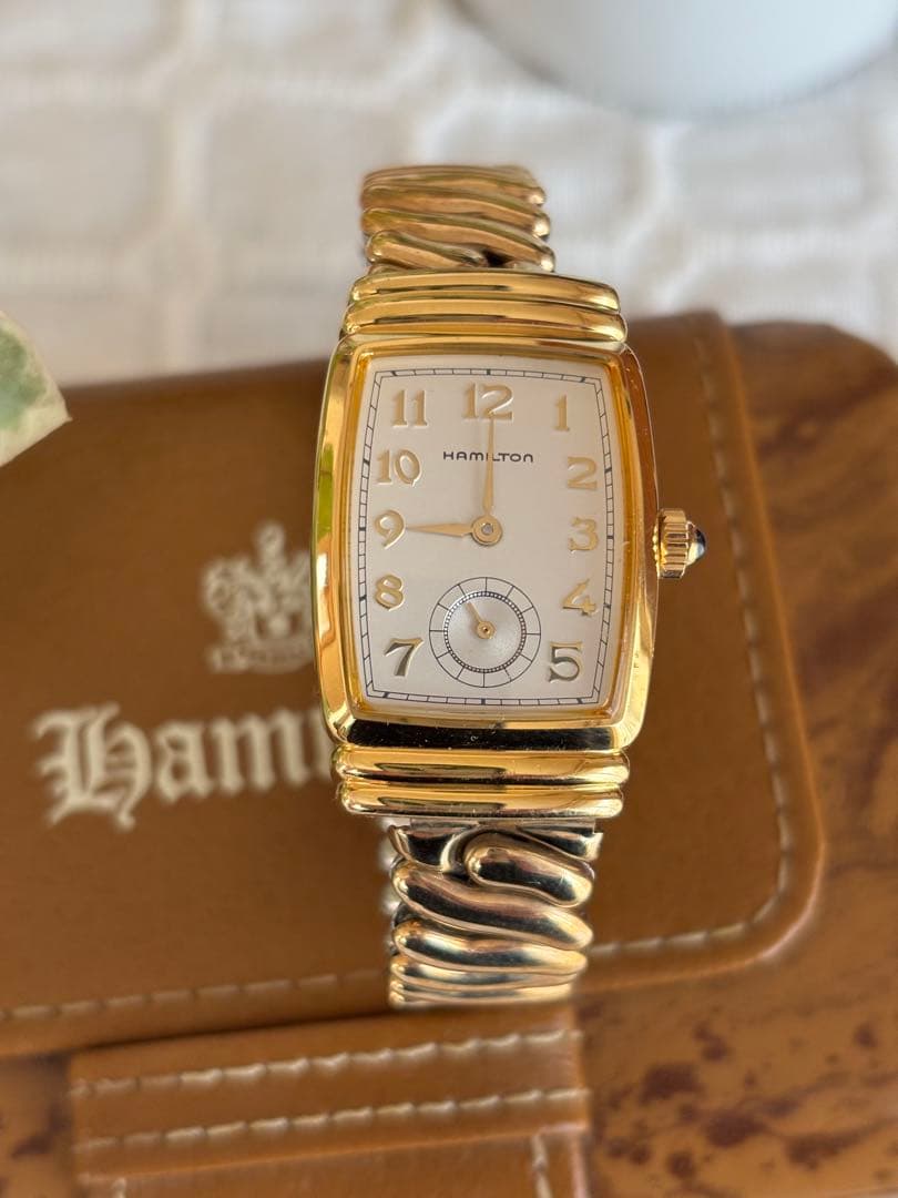 ハミルトン腕時計 長方形 ゴールドアールデコ ジャンク 現状品／ケースなし