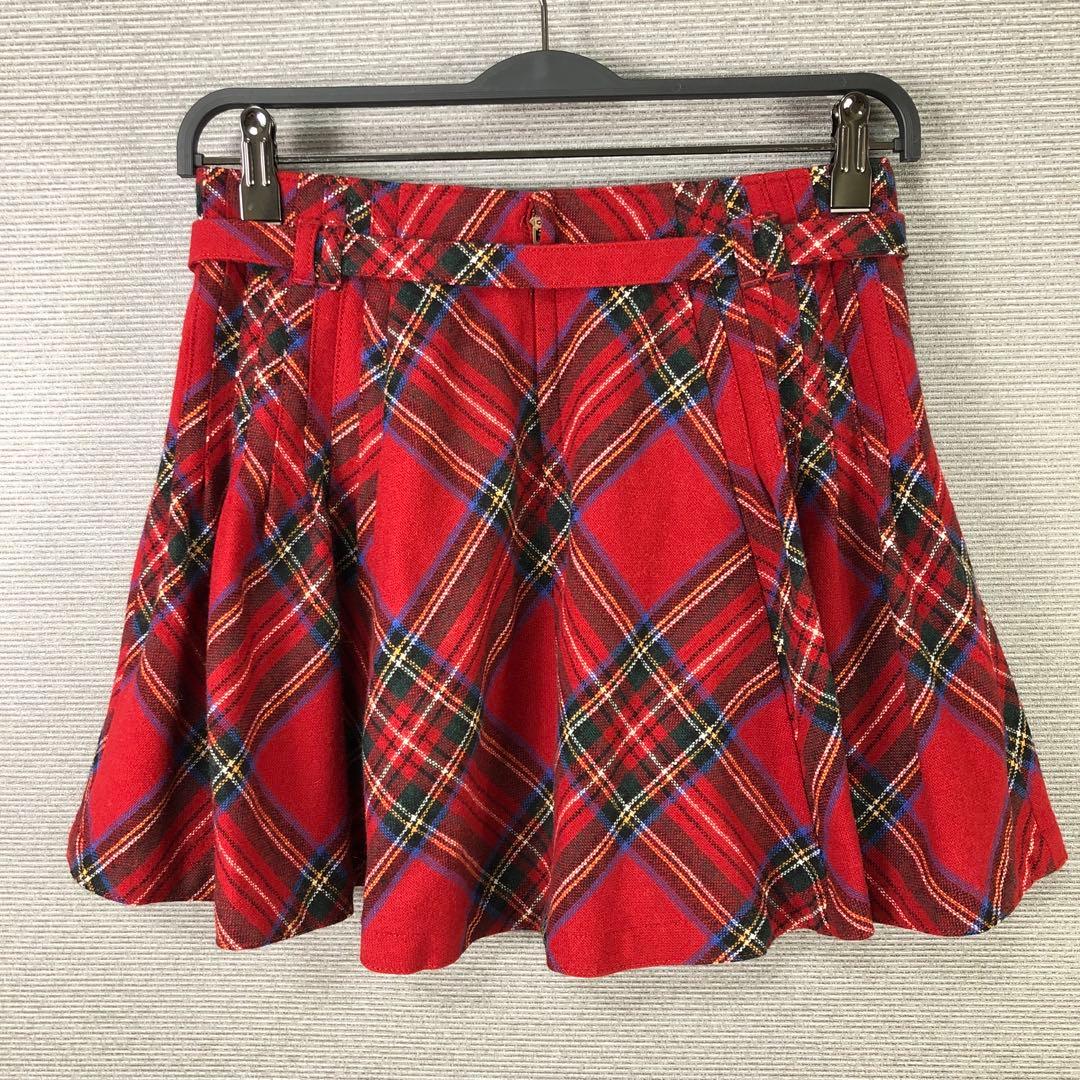 BURBERRY タータンチェック ウール フレア ミニスカート 36 レッド