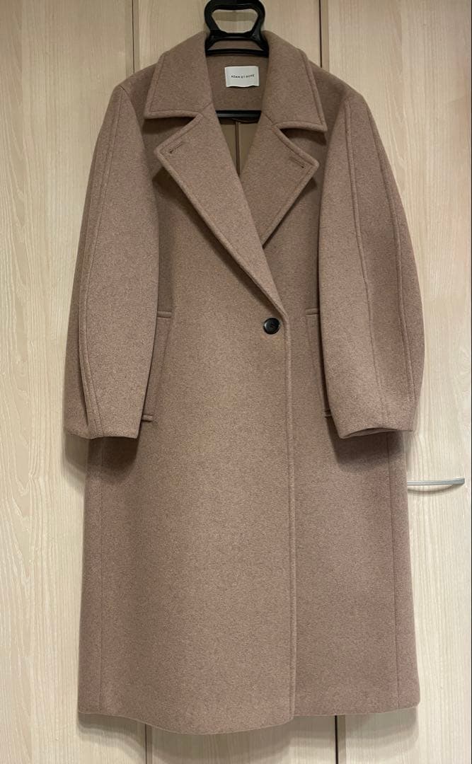 【アダムエロペ】ウールボンディングロングコート 38 ベージュ