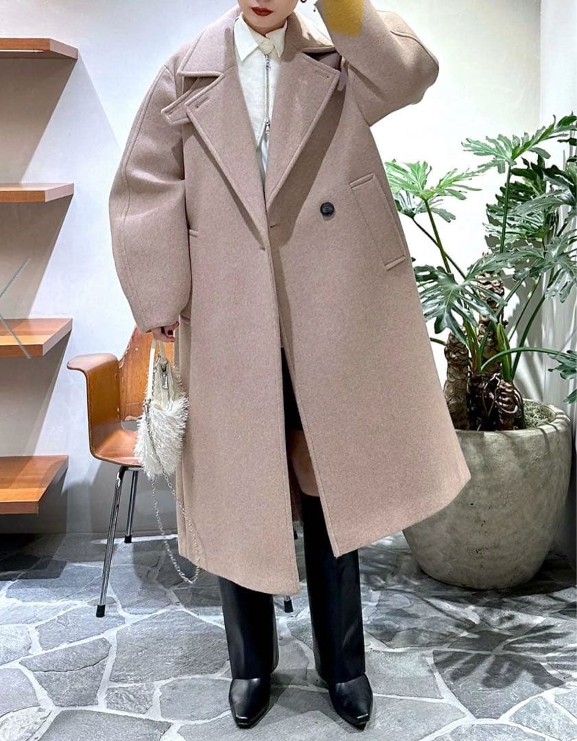 【アダムエロペ】ウールボンディングロングコート 38 ベージュ