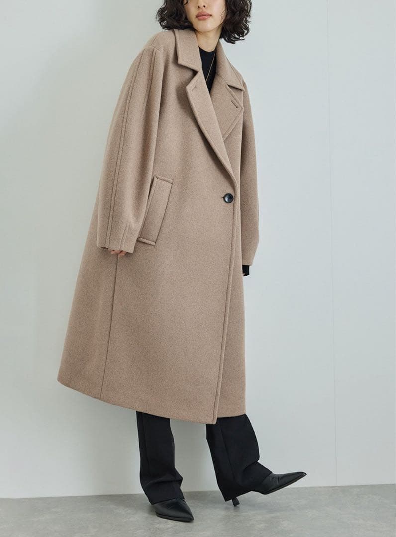 【アダムエロペ】ウールボンディングロングコート 38 ベージュ